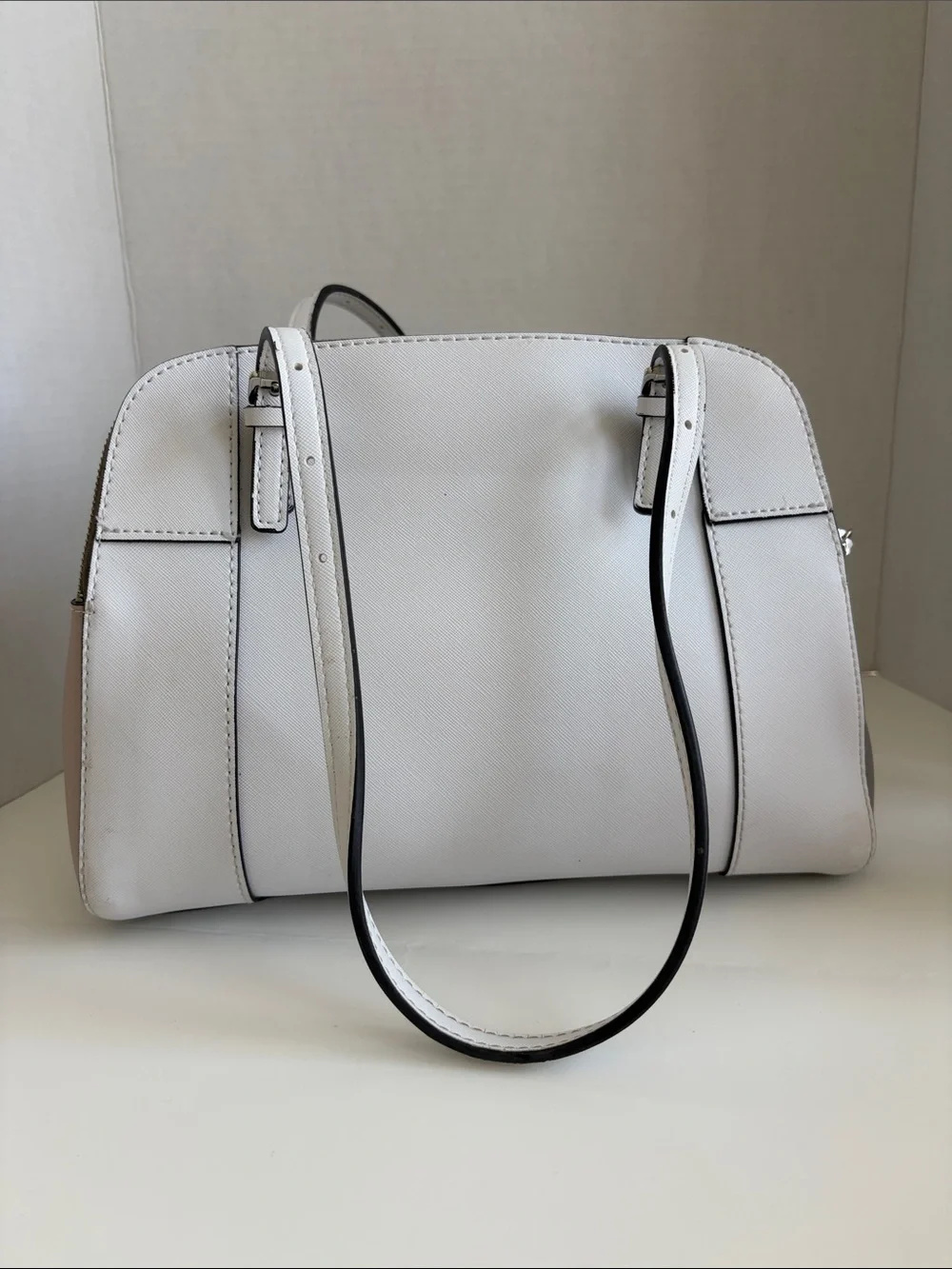 Guess Colorblock Dome Satchel — White, Gray & Blush